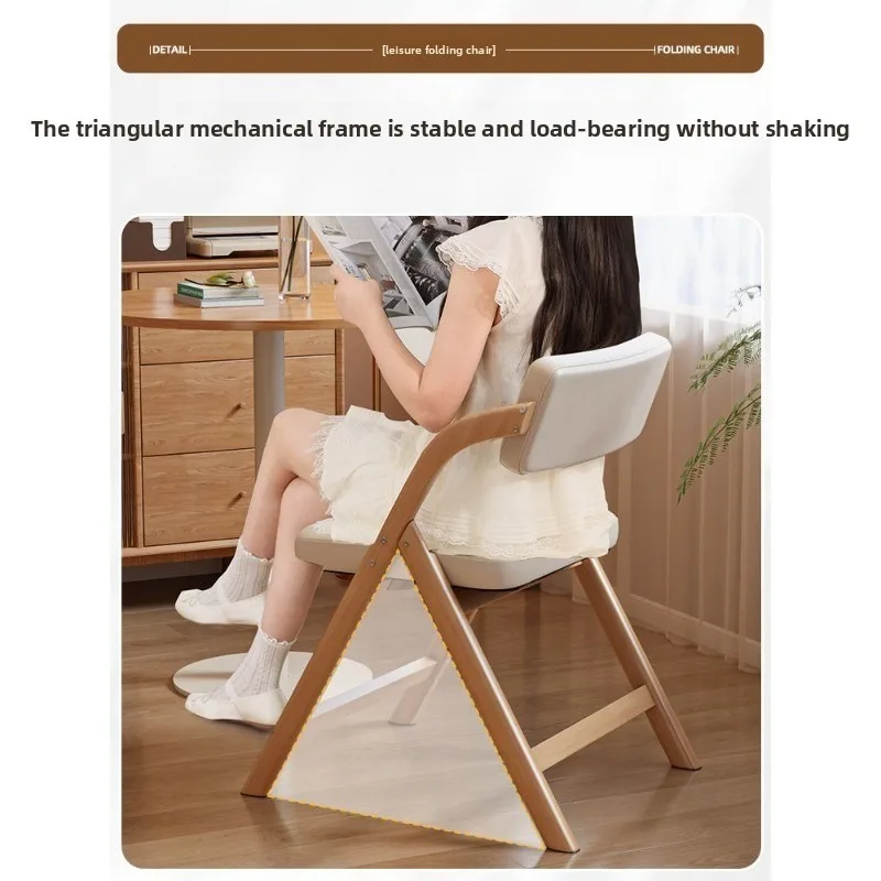 ‌Foldable Dining Chair, Padded Backrest Home Chair, Stackable Solid Wood Seat, Aesthetic Living Room Decor Accent Piece