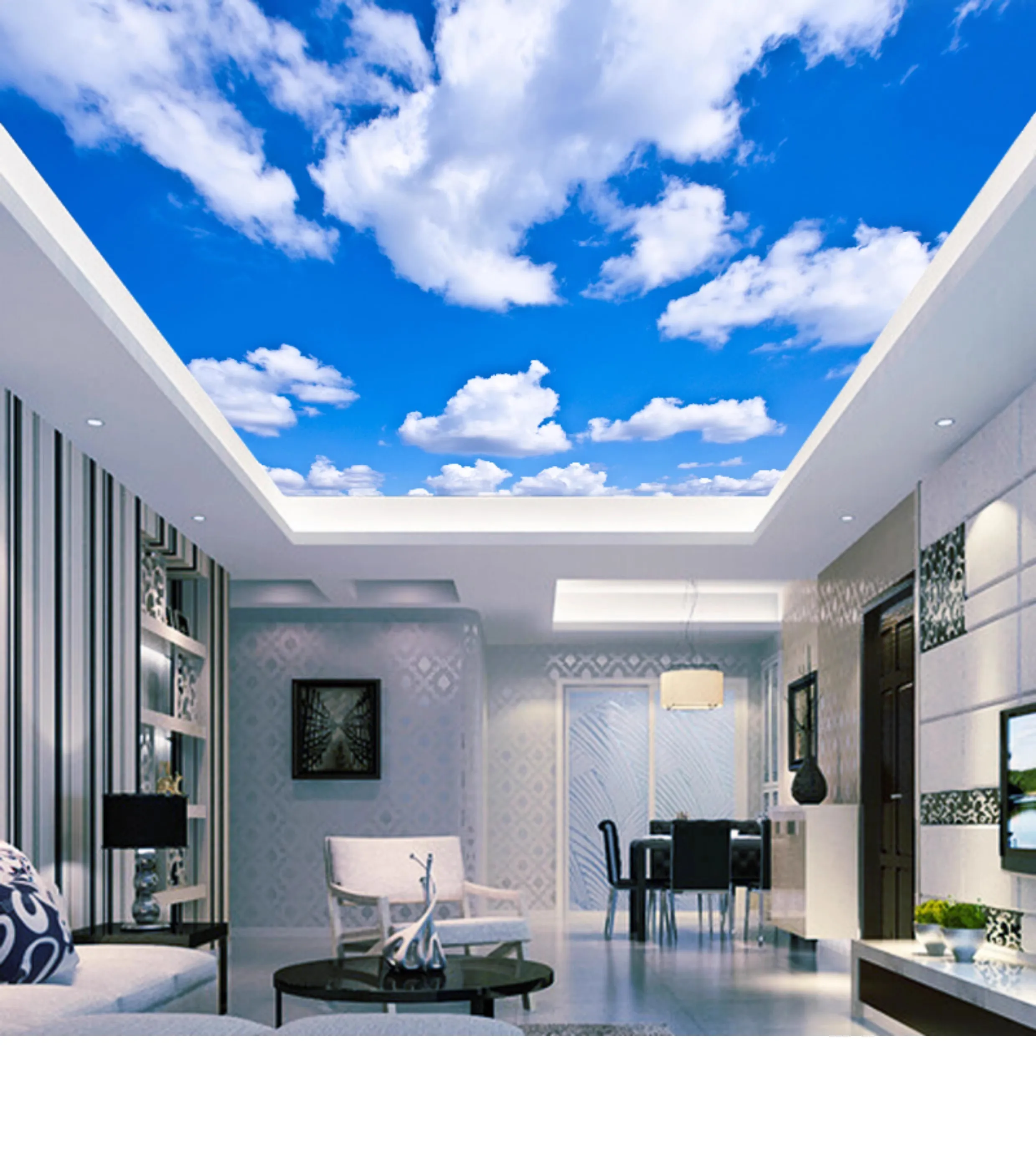 Custom Wall Mural 3D Blue Sky And White Clouds Landscape Ceiling Wallpaper European Hotel Decor Personalized Mural Wallpaper