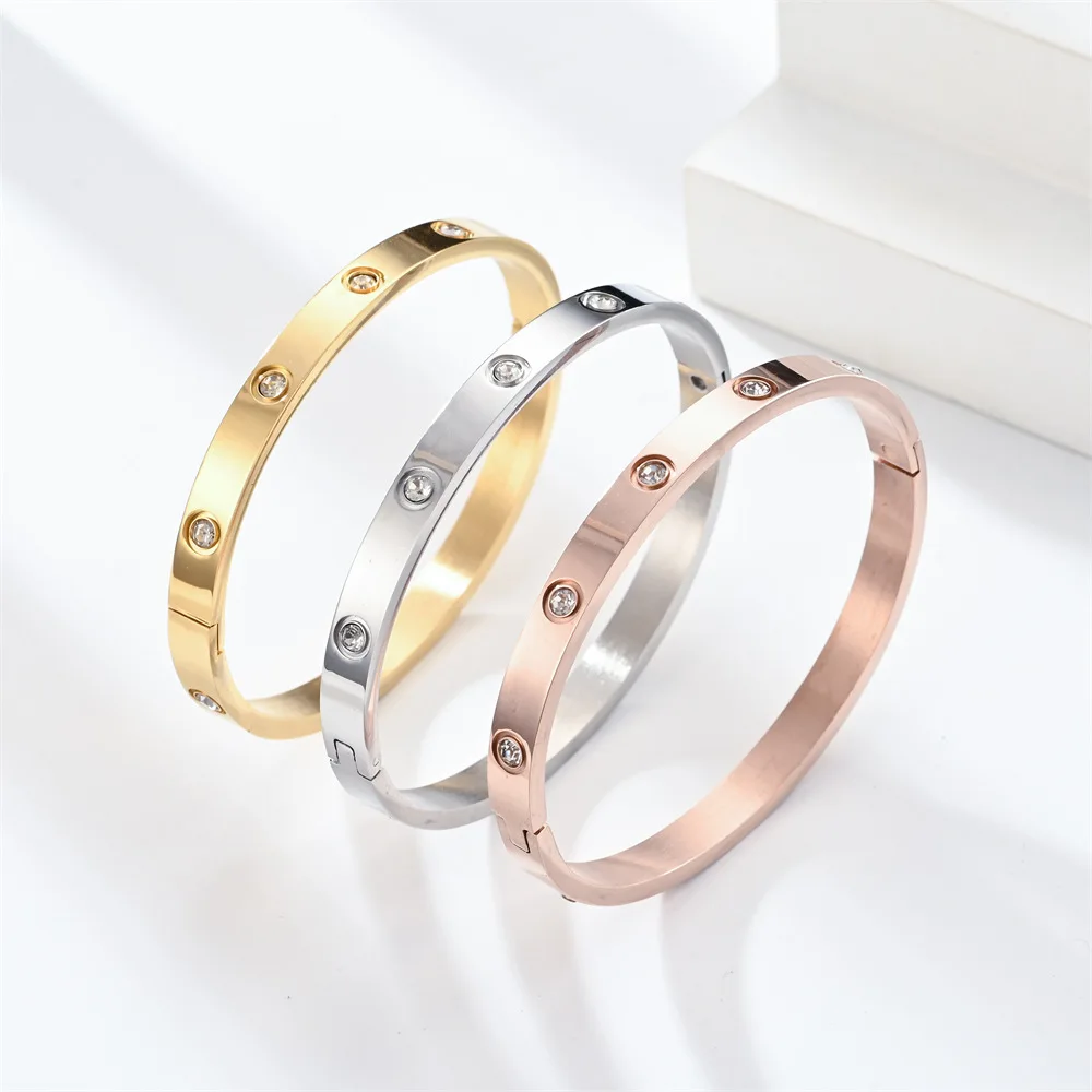 Fashion Jewelry Titanium Stainless Steel New Zircon Inlaid Bracelet Bangles