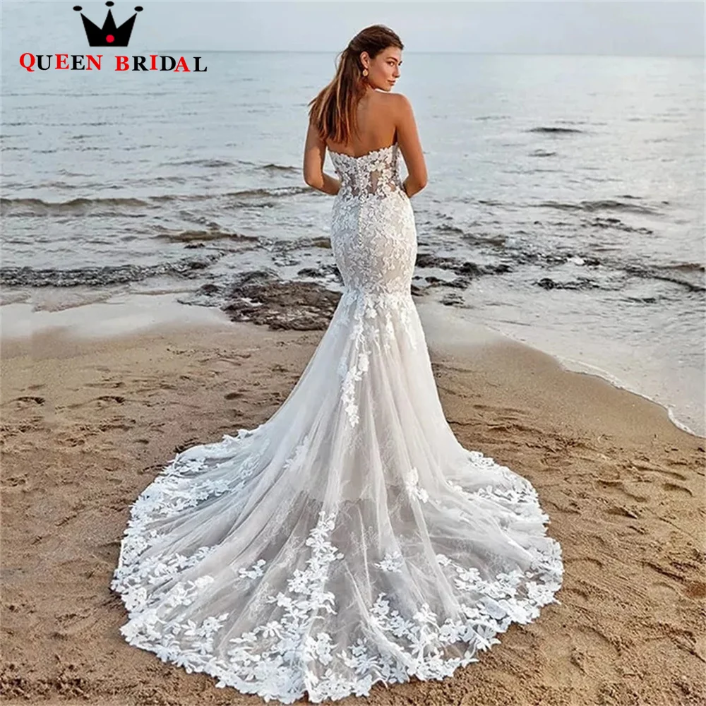 Sexy Wedding Dress Mermaid Strapless Tulle Lace Appliques Flowers 2023 New Design Bridal Gowns Custom Size MK04M