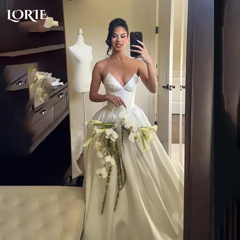 

LORIE Ball Wedding Dress Strapless V Neck Pleats A-line Mermaid Bride Gown Satin Sexy Customized Corset Bride Dress Party Dress