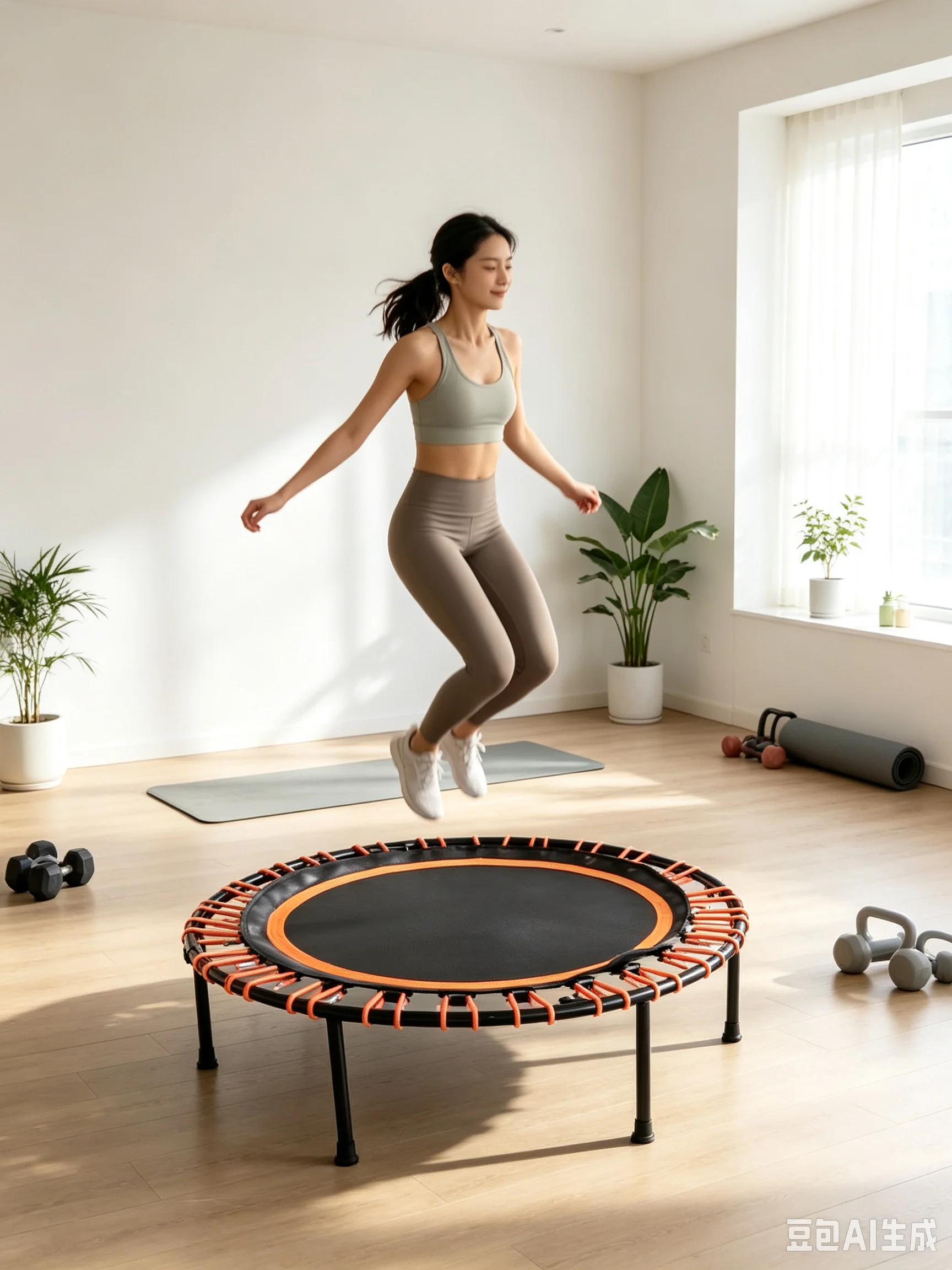 Indoor Fitness Trampoline Orange Elastic Rope Structure Non-slip Support Legs Adult Home Cardio Exercise Jumping Equipment
