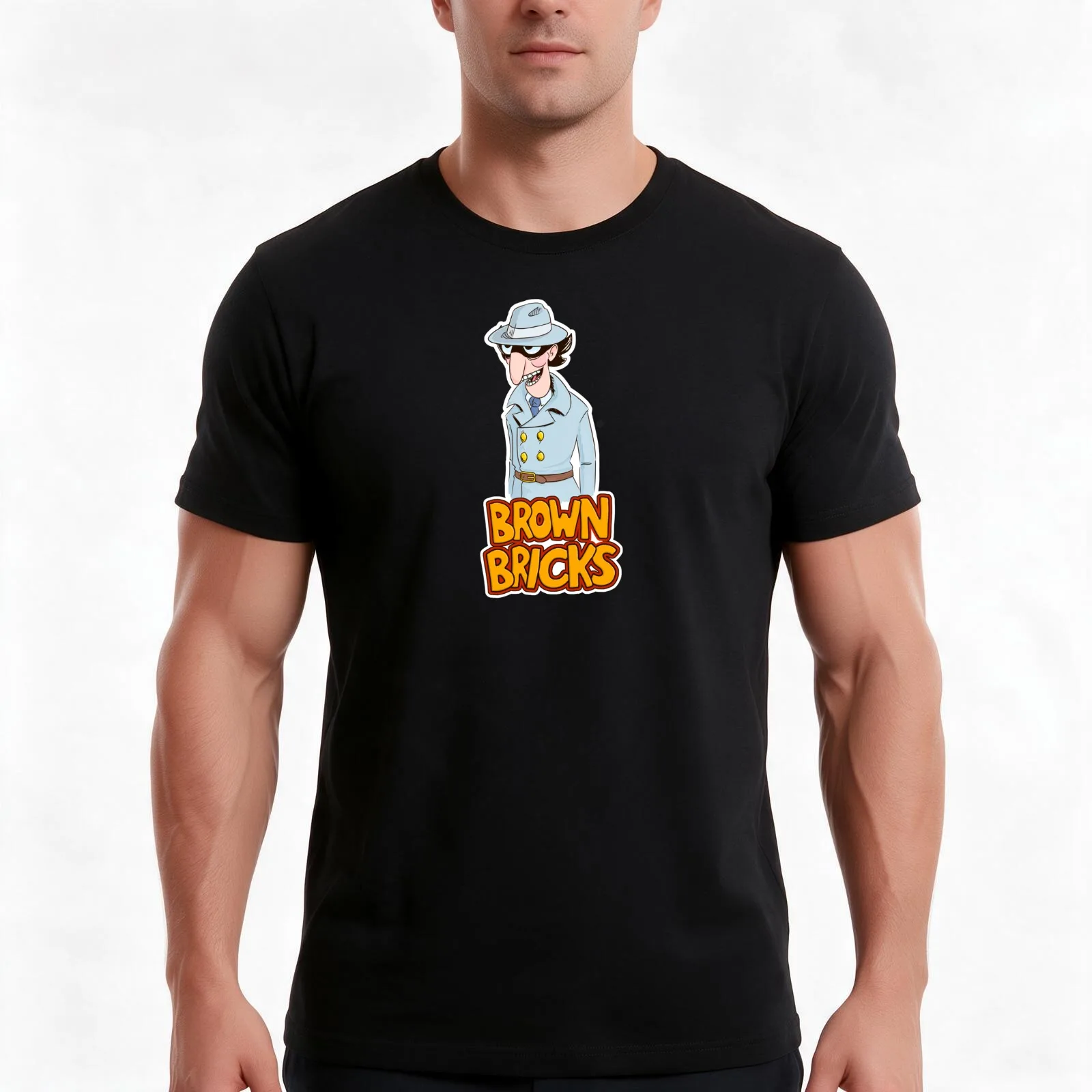 Inspector Gadget Brown Bricks T-Shirt, Summer Casual Cotton Tee, Oversized Streetwear Tops, Vintage Graphic Print, 100% Cotton