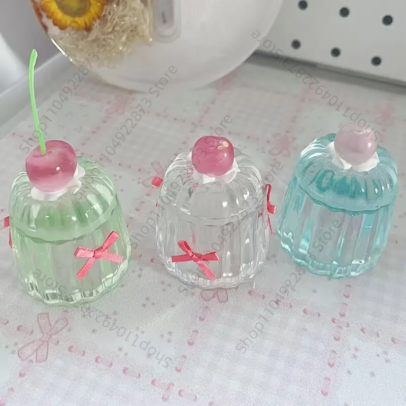 Cherry Pudding Ins Style Storage Box Pen Wash Jar Desktop Ornament Bow Storage Box Jewelry Storage Jar Home Decoration Girl Gift