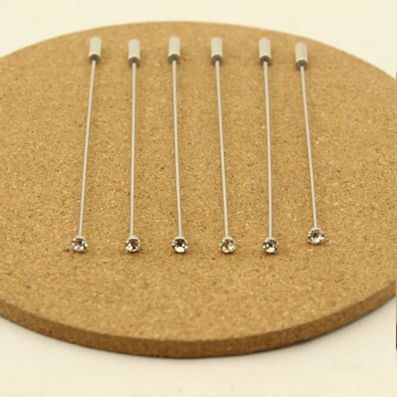 10pcs/Lot 9cm Length CZ Head Brooches Pins With Stopper Safety Pin Crystal Rhinestone Brooches Jewelry Accessories F1774