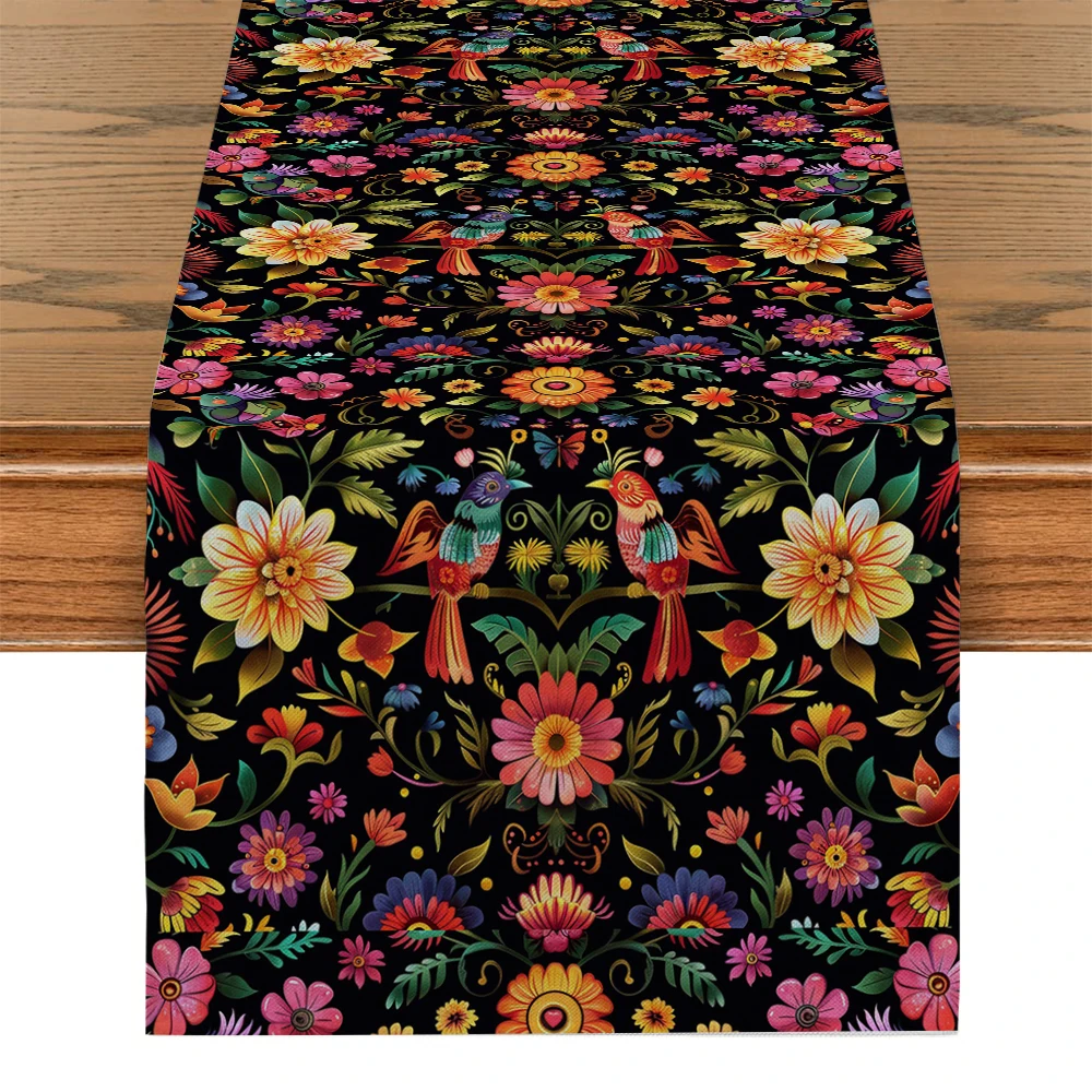 Skull Horror Flower Snake Table Runner Polyester Table Runners for Dining Room Cottagecore Polyester Table