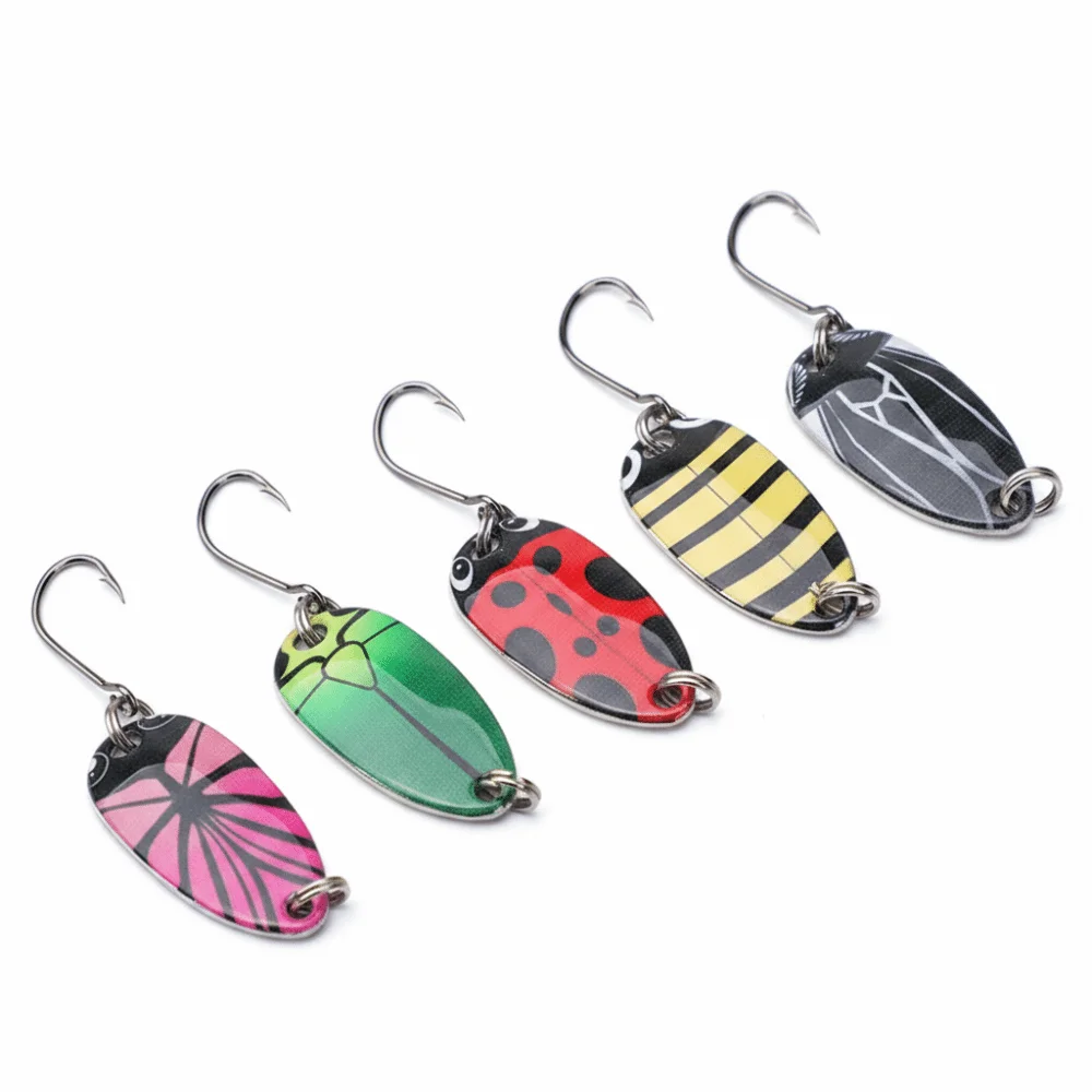 5 Pcs/Set UV Coated Spoon Fishing Lure 1.5G 2.5G 3.5G 5G Weight Sequins Noise Paillette Spinnerbait Lure Small Tiny Size