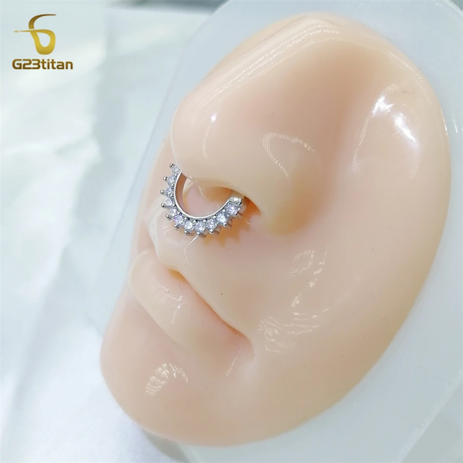 G23titan 16G 8mm Septum Clicker Crystal Zircon Nose Piercing Ring G23 Titanium Bar Silver Color Body Jewelry Gothic Accessories