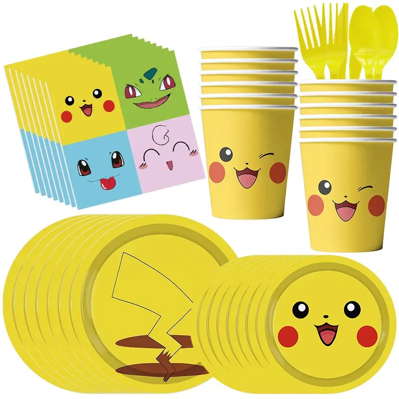 Pokemon Birthday Decoration Party Supplies For Kids Pikachu Dispoable Tableware Cups Plates Balloons Happy Baby Shower Favors