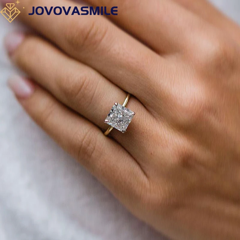 

jovovasmile Real Moissanite Wedding Ring 2.5carat 8mm Crushed Ice Radiant Two-Tone 14k White Yellow Gold Jewelry For Women Rings