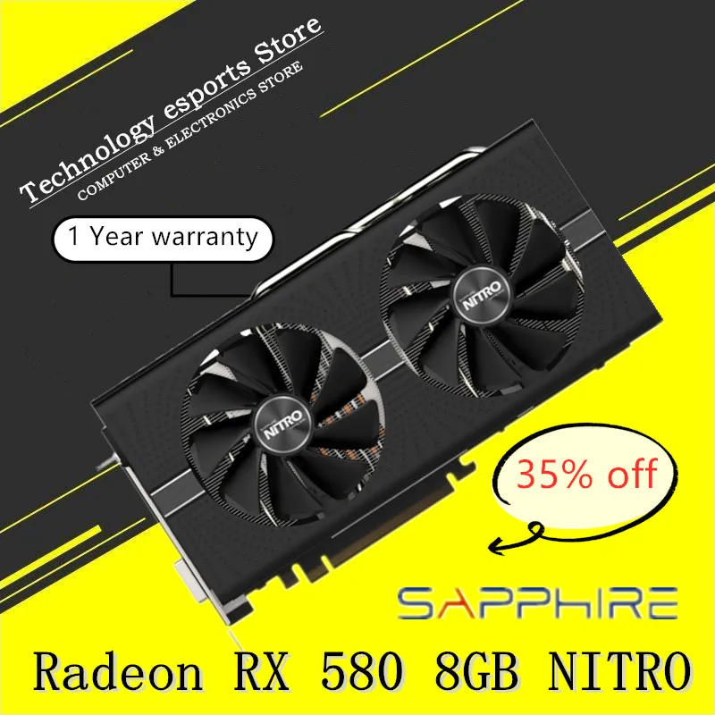 SAPPHIRE-tarjeta gráfica Original RX 580 8G NITRO, tarjeta gráfica de juego RX 580, GDDR5, tarjeta de función de Efecto de lámpara RGB de 256 bits, 35% de descuento