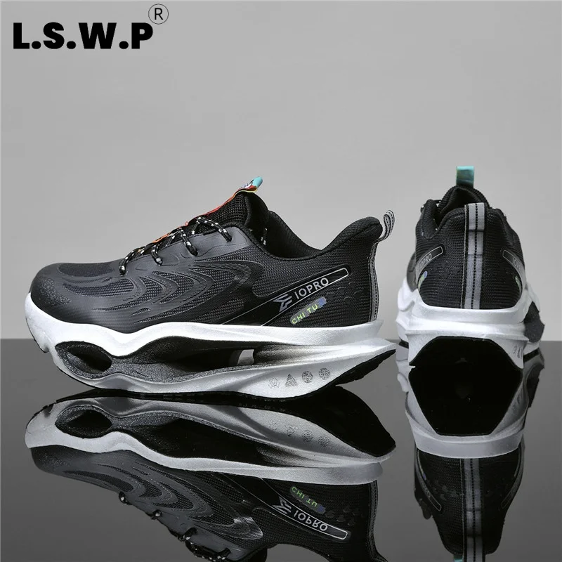 Men's Hollow-Out Sole Racing Running Shoes, Summer Mesh Breathable Sports Shoes, High-Elastic Shock-Absorbing Thick-Soled Height-Increasing Men's Shoes, Lightweight, Non-Slip, Wear-Resistant Outdoor Running, Fitness, Daily Commuting Men's Running Shoes