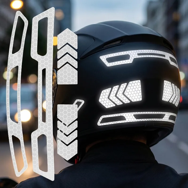 2-10Sets Helmet Warning Reflective Stickers Night Safety Driving Accessories Fluorescent Decorative Sticker Motorcycle Decal
