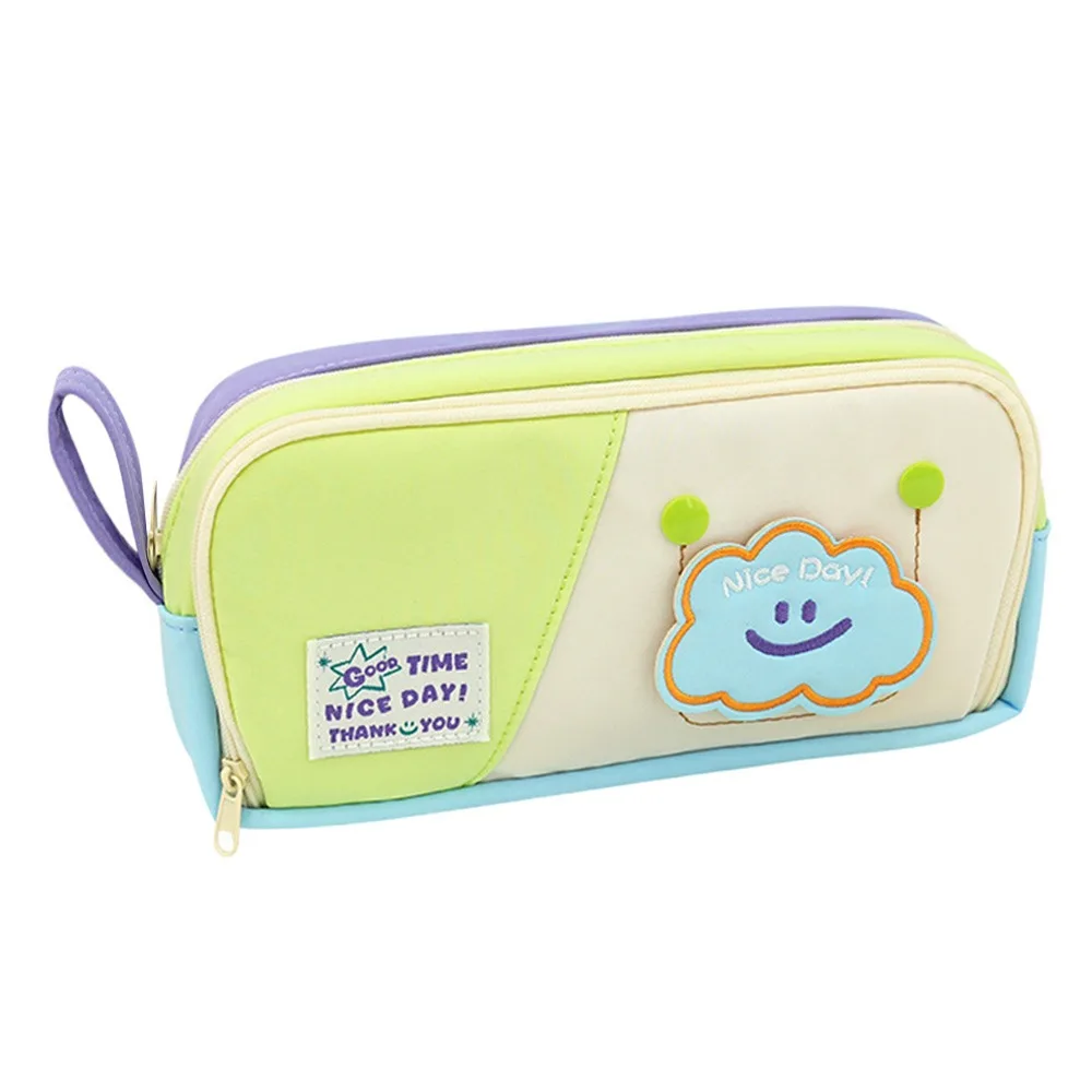 

Multifunctional Contrast Color Pen Bag Multilayer Large Capacity Pencil Case Handheld Stationery Storing Bag School Office