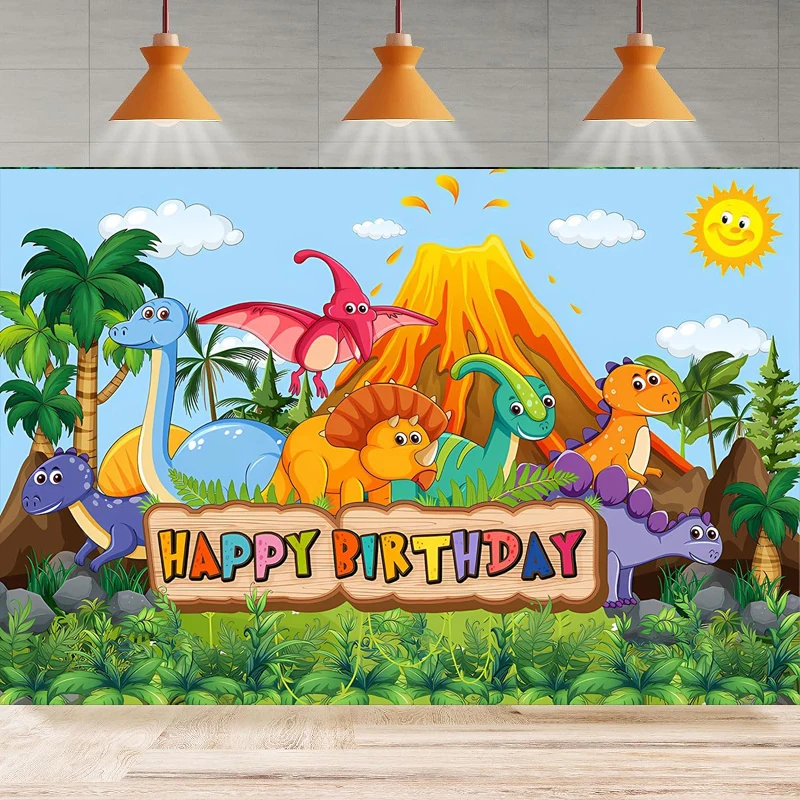 Cartoon Dinosaur Photography Backdrop Birthday Party Supplies Background Home Party Backdrop Wall Banner Decor Poster For Kids