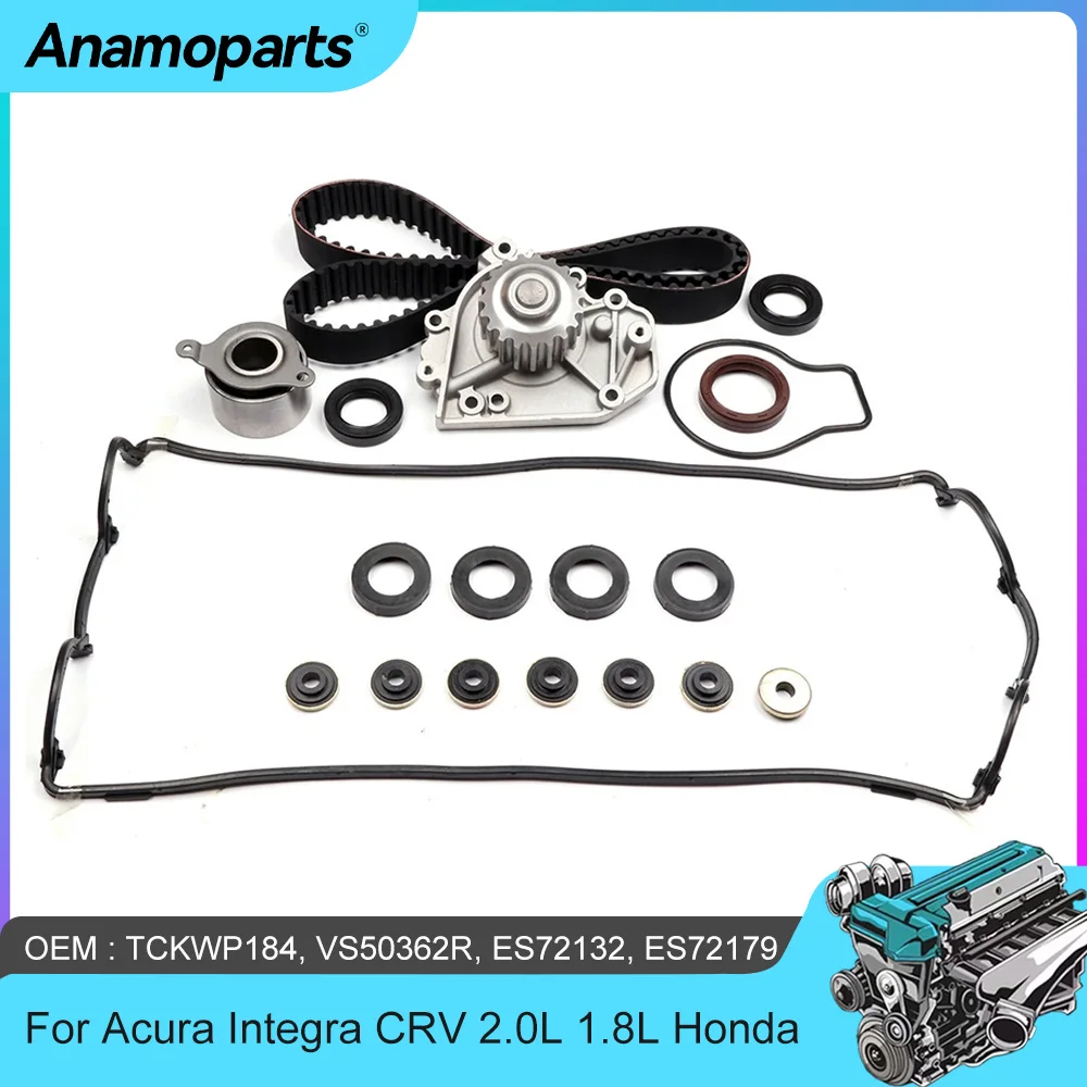 Kit de Peças de Motor: Correia Dentada, Bomba de Água, Tensor, Tampa de Válvulas e Juntas para Motores 1.8L 2.0L L4 a Gasolina, Compatível com Acura Integra CRV 2.0L 1.8L Honda