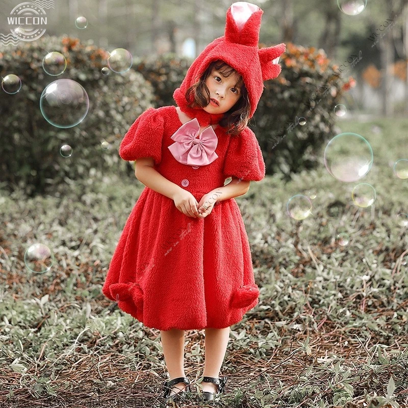 Traje de halloween para crianças palco jogar traje branco coelho bonito com um vestido de princesa branco preto vermelho festa de halloween