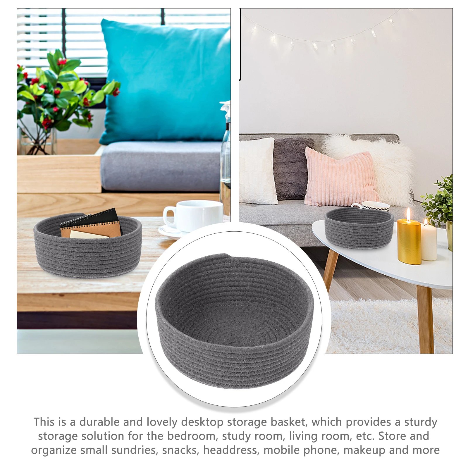 

Cotton Rope Storage Basket Woven Decorative Round Laundry Hamper ganizing Sundries Basket Home Tidy Clean Elegant Small
