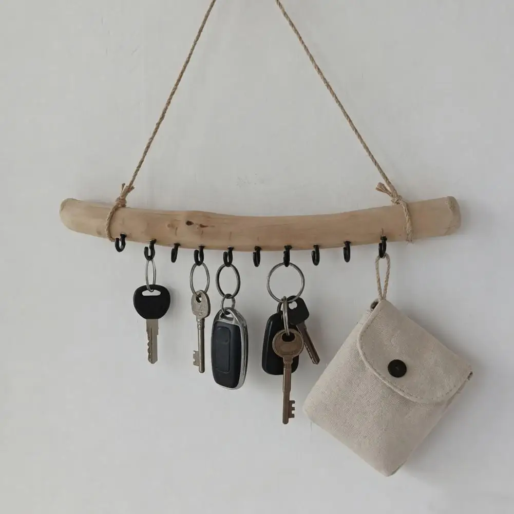 

Handmade Driftwood Holder Bohemian Wooden Hanger with 10 Hooks Multi-purpose Wall Hanging Organizer for Hanging Jewelry Shells