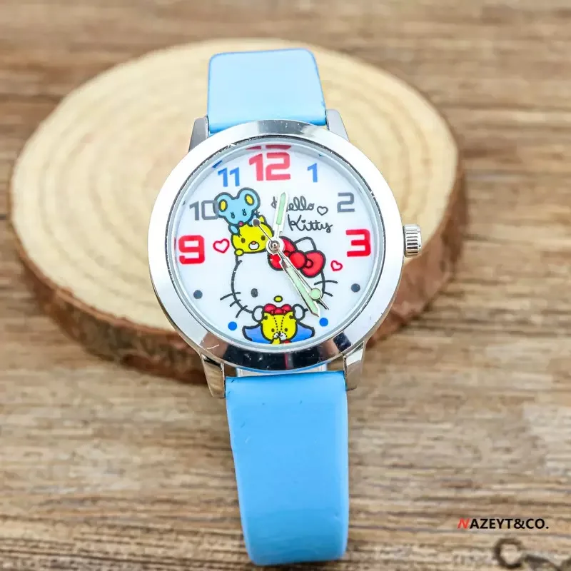 Hello Kitty Cartoon Children's Watch Leather Strap Boys and Girls Quartz Watch Student Clock Women's Watch Holiday Gift