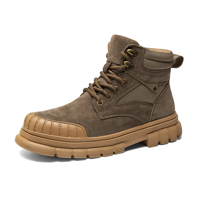 Мужские рабочие ботинки для альпинизма на открытом воздухе: новые большие желтые ботинки 2025 года, прочная рабочая обувь в британском стиле с высоким берцем, увеличивающая рост