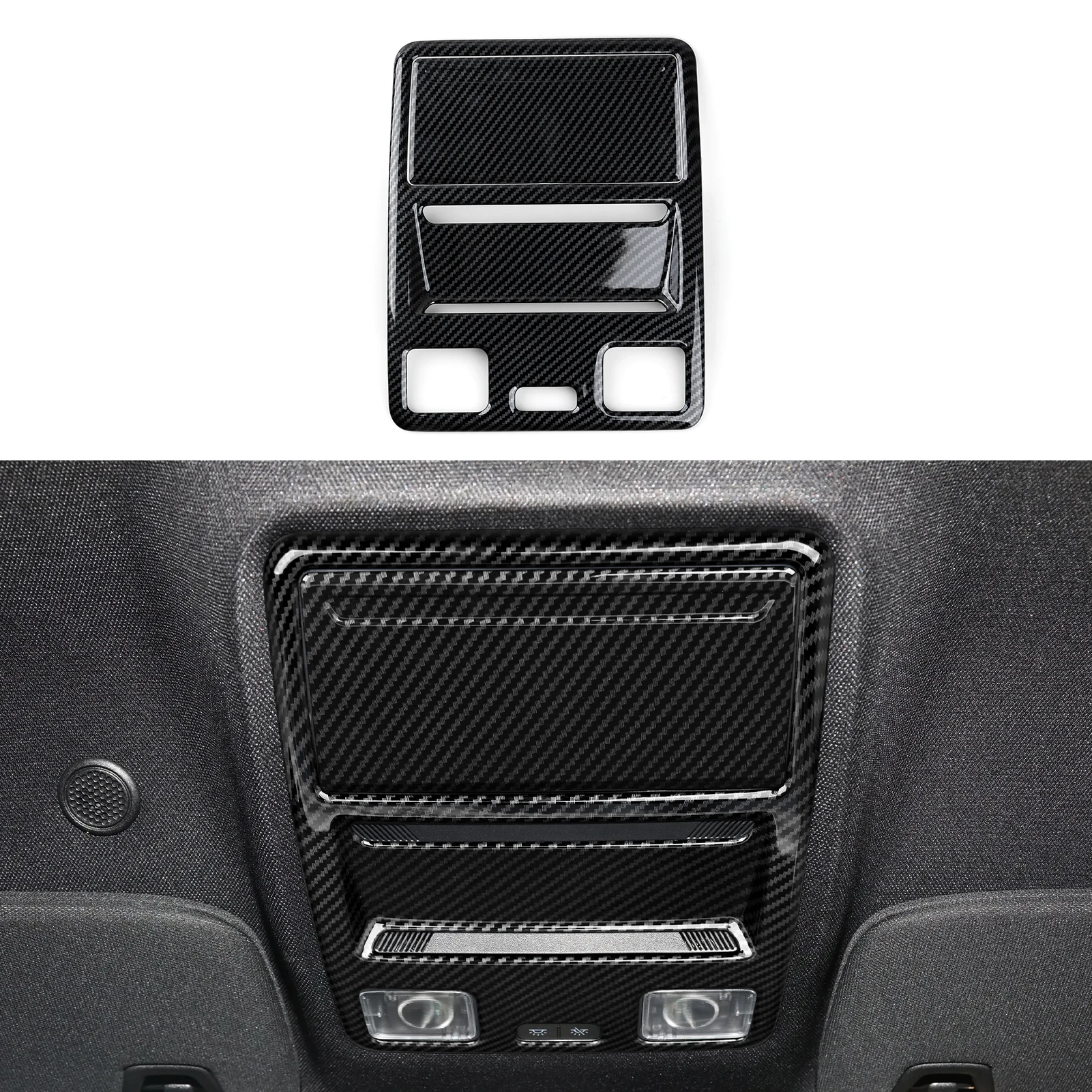 ABS Carbon Fiber Sticker. Car Roof Reading Light Lamp Panel. For Ford Mustang Ranger Maverick Bronco Sport 2021-2026 Interior.
