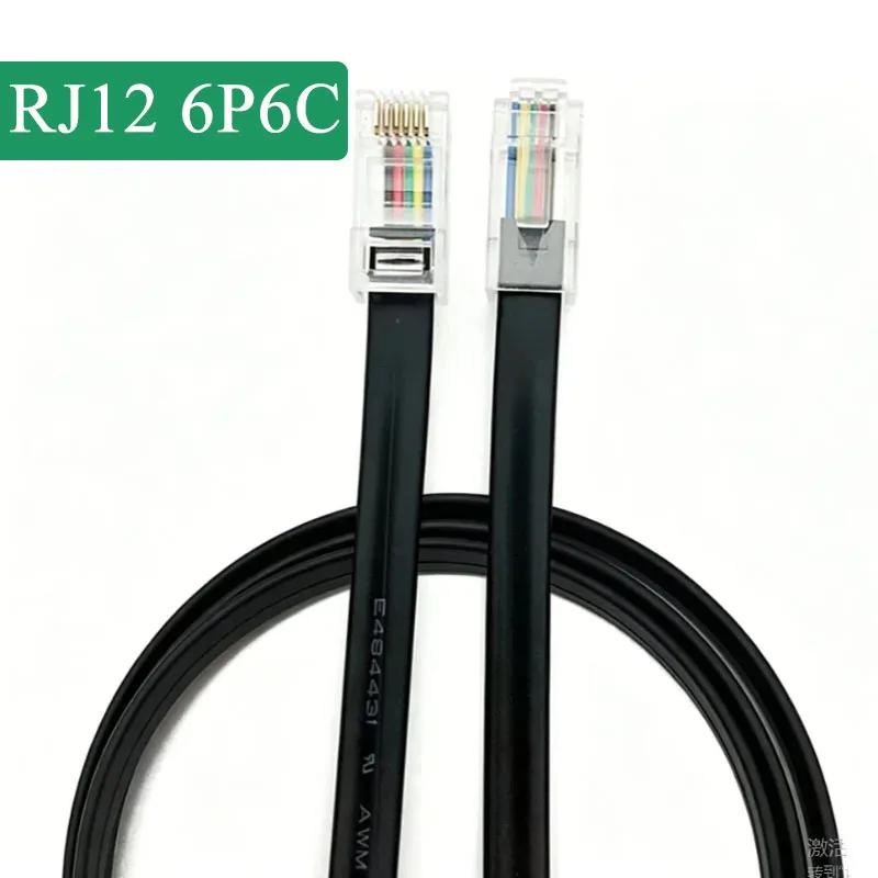 RJ12 6Pin Flat Telephone Wire with Long Body Crystal Head Line 6P6C Extension Cable Pure Copper RJ12 Connector PVC Wire 0.5/1/2M