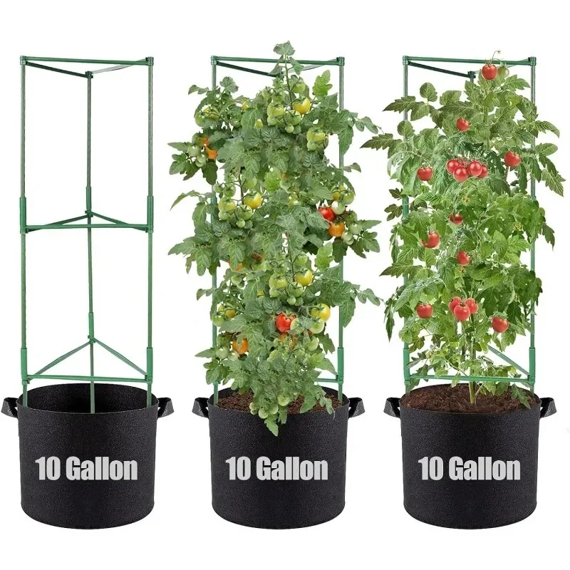 3 Sets Tomato Cages with 10 Gallon Grow Bags - 48