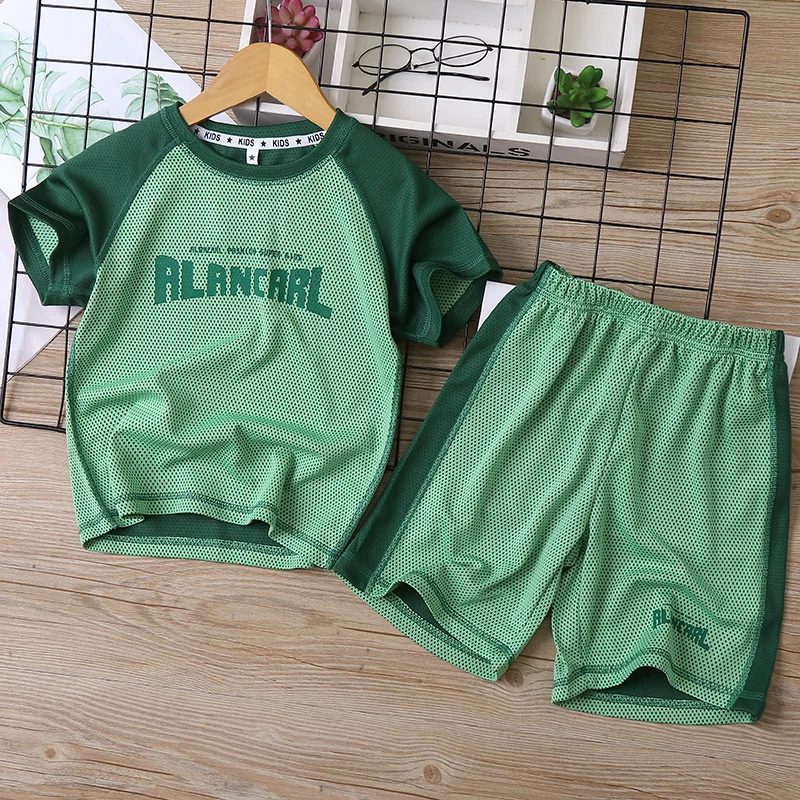 Outdoor Quick-Dry Kids Top Summer T-Shirt + Shorts Contrast Moisture Wicking Baby Boys 2-Pieces Workout Sets 3-14 Years