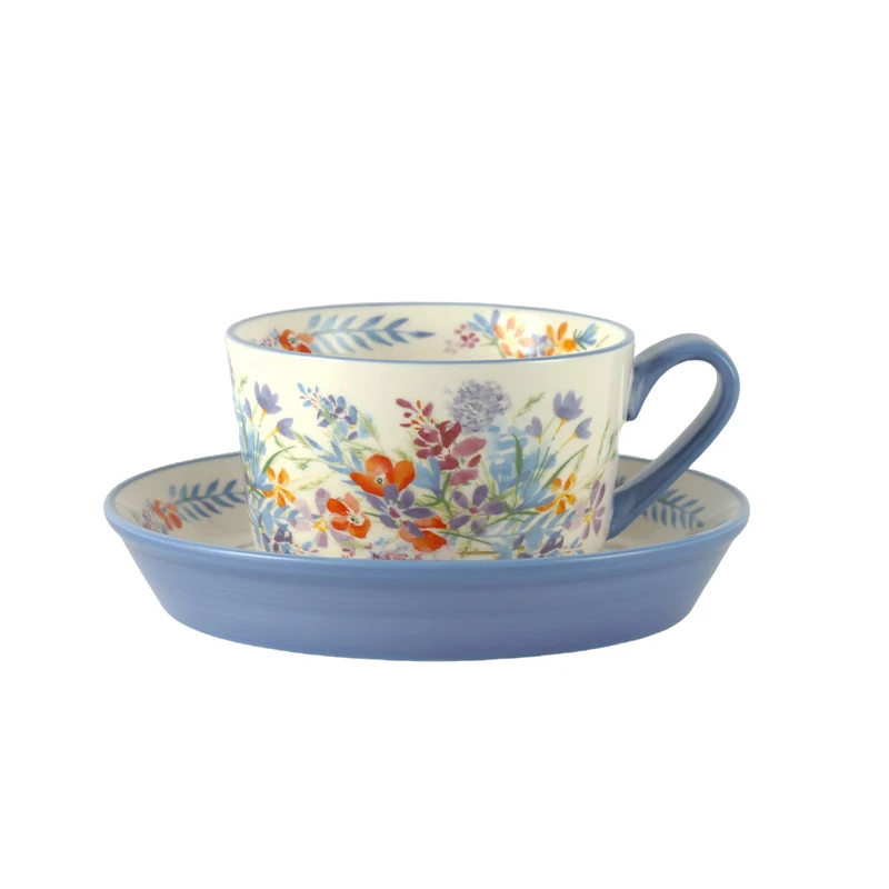 London Pottery 300ML Ceramic Coffee Cup And Saucer Set Porcelain Tea Cup Pair Dishwashing Safe Tea Set for Hot Beverages