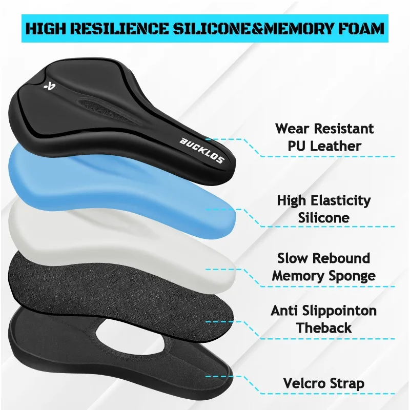 BUCKLOS Bike Seat Cover PU Leather Gel Padded Cushion Cover Breathable Thickened Anti-slip Groove Seat Cover Bike Accessories view 4