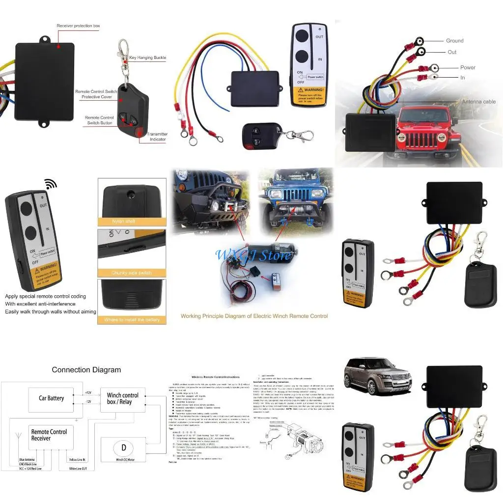 

37JE ATV Accessory Wireless Winch Remote 50Ft/15M Winch Control System Handset Switch Controller Receiver