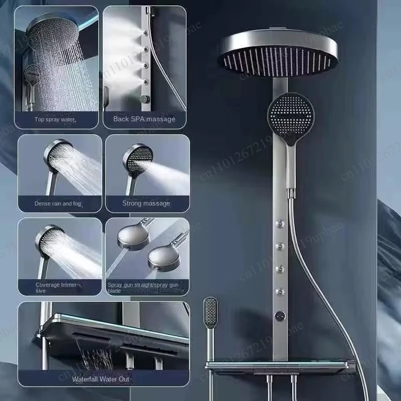 Smart Constant Temperature Shower Head Set, Copper Body Pressurized Outlet, Chrome Plating with Waist Spray for Bathroom