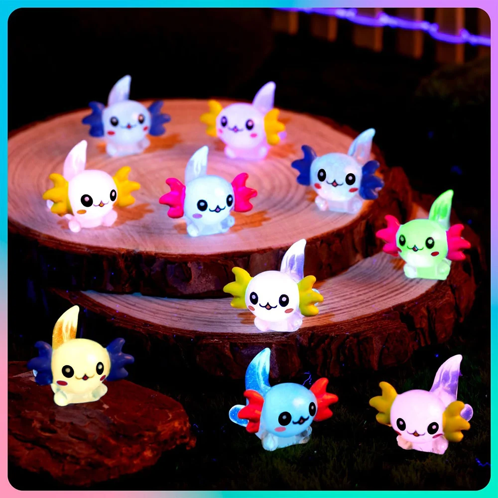 96Pcs Luminous Mini Resin Axolotl Miniature Axolotl Figurine Tiny Axolotl Ornament for Garden Landscape Aquarium Dollhouse Decor