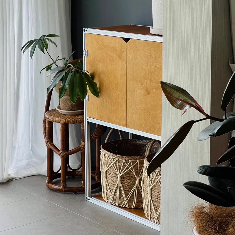 Birch storage cabinet against the wall B & B ornaments Decorative cabinet Aluminum profile locker Ocean plate Model room Display