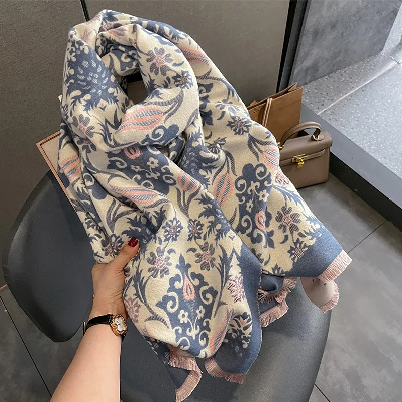 Fashion Versatile Thickened Imitation Cashmere Printed Scarf, Student Scarf Neck Protection and Warm Shawl