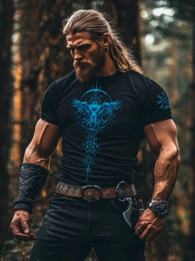 

Скандинавская мифология Тотем Открытый уличный мужской модный топ Ретро мужская футболка с 3D принтом Мужская спортивная футболка для фитнеса с короткими рукавами