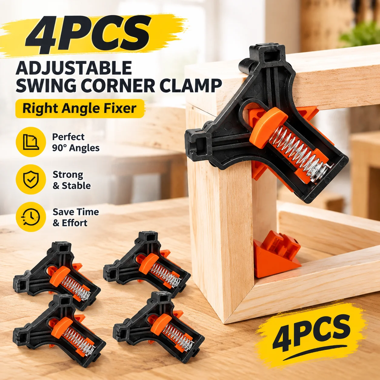 4PCS Adjustable Swing Corner Clamp Right Angle Fixer for Woodworking Welding Cabinet Install