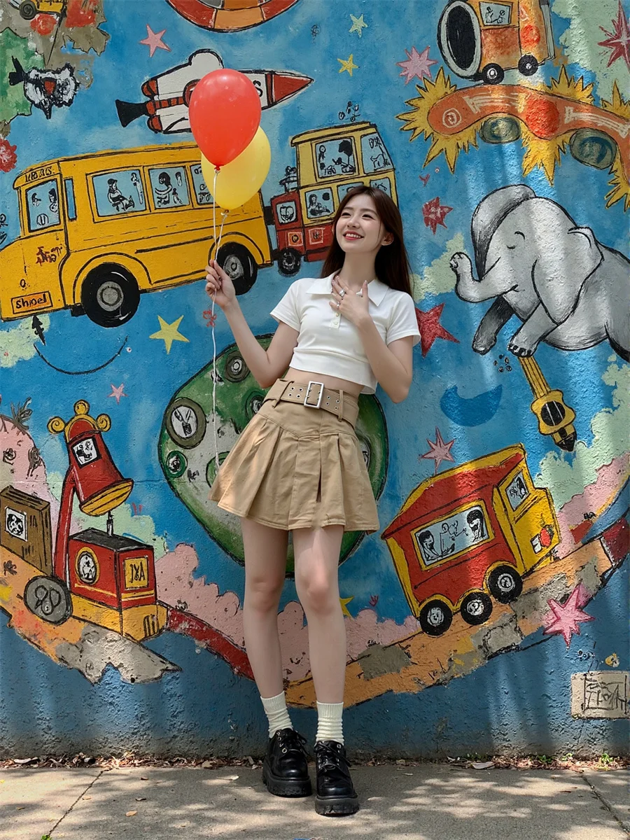 

Mini Pleated High Waist Skirts Womens Wrap Front Overlap Asymmetrical Irregular Shape Line Stylish Modern Fashion Patchwork