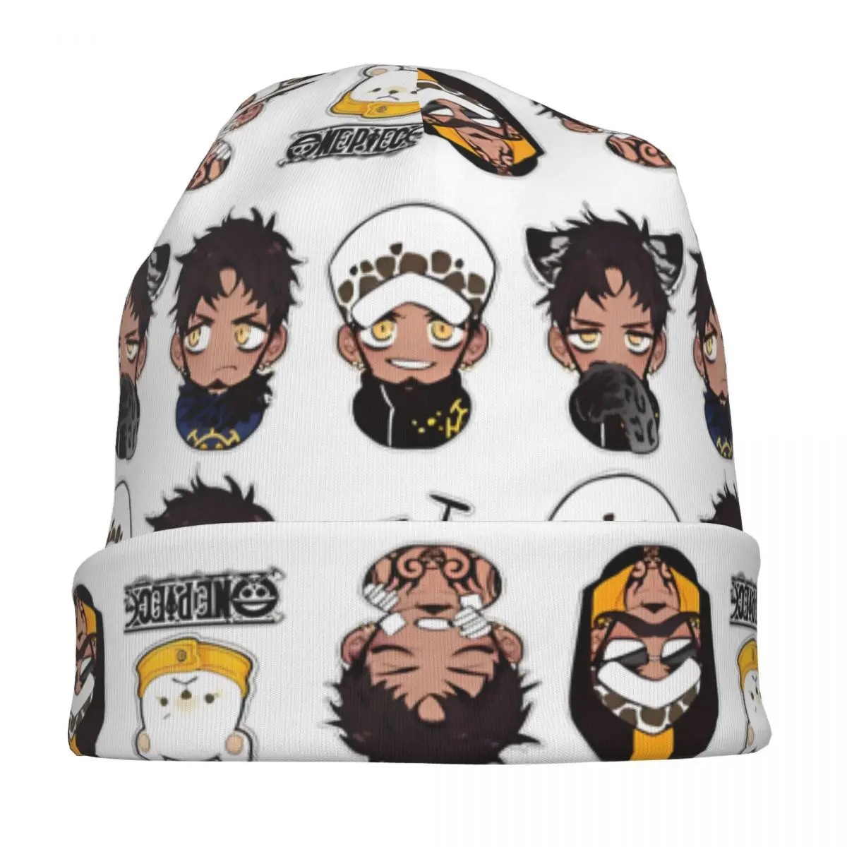 One Piece Cute Trafalgar Law Facial Expression Challenge Bonnet Hat  Ski Skullies Beanies Hats Men's Women's Warm Head Wrap Caps