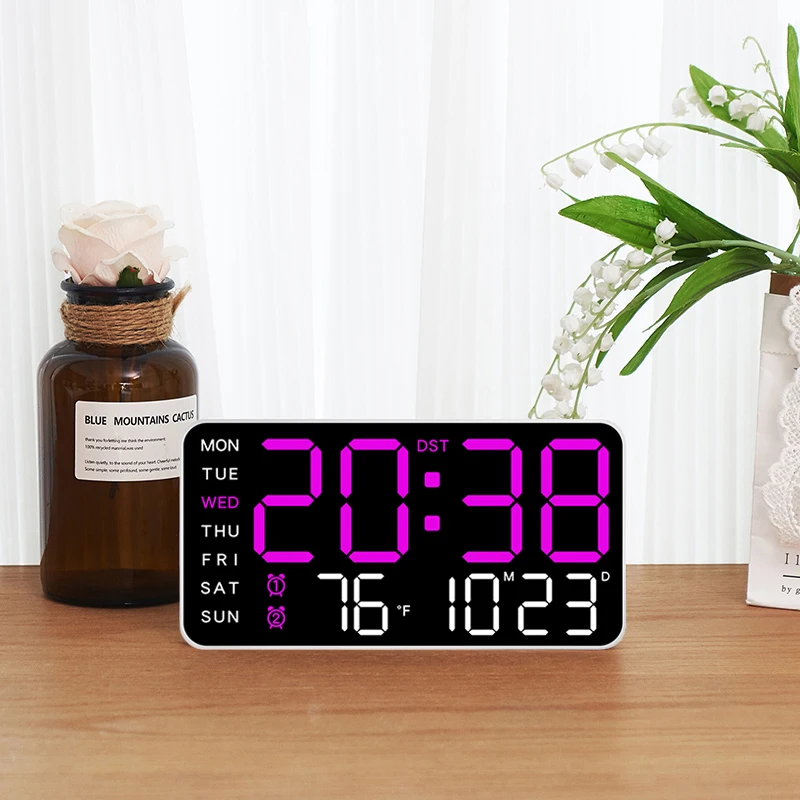 Led Digital Wall Clock Temperature Date Week Snooze Dual Alarm