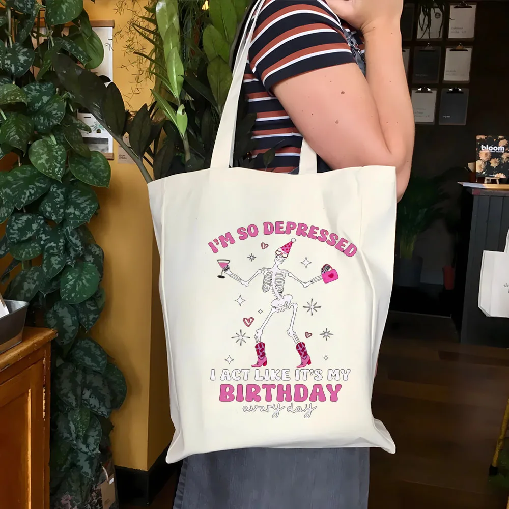 I'm So Depressed I Act Like It's My Birthday Shirt Swiftie Cosmetic Bag Funny Swiftie tote bag TTPD Canvas travel bag