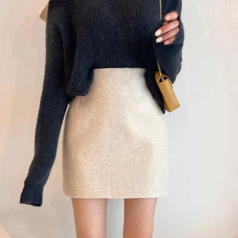 

Autumn Winter New High Waist Hanging Hip Wrapping Skirt Small Thin and Thick A-line Short Skirt