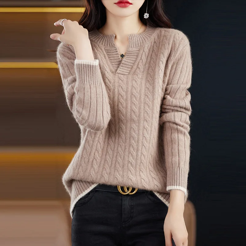 24 New Mink Fleece Women's Thick Knit Small V-Neck Base Sweater Autumn And Winter Top Versatile