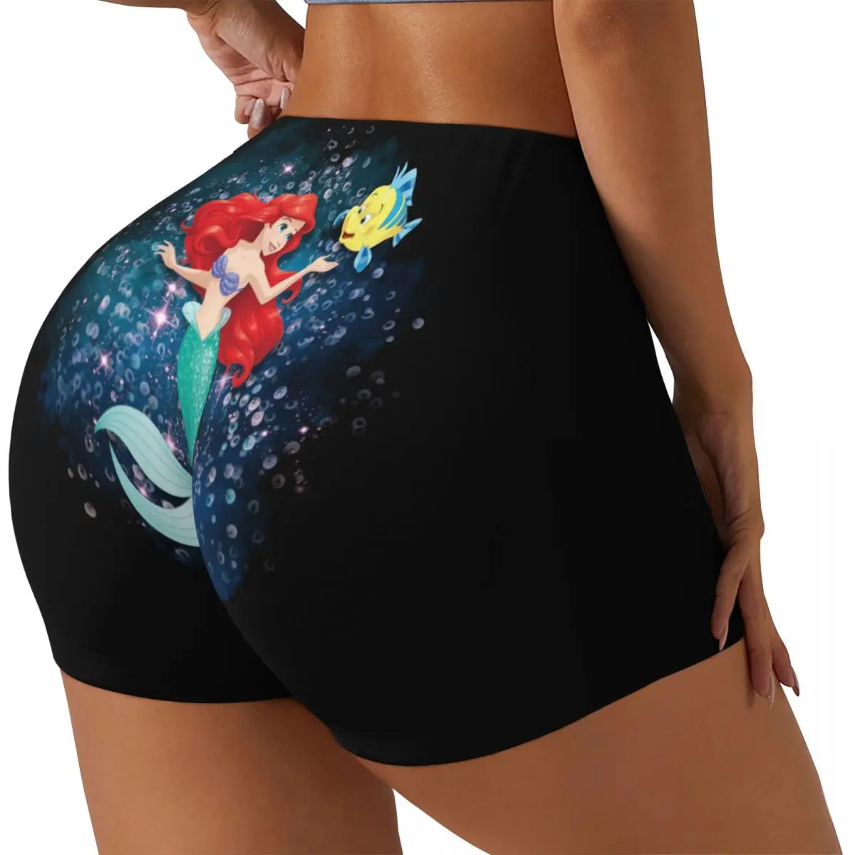 Custom The Little Mermaid Princess Ariel Biker Running Workout Shorts for Women Gym Athletic Yoga Shorts