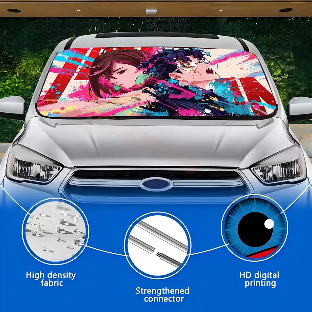 Anime DanDaDan Cartoon Window FoilsHeated Windshield Sunshade Car Front Window Visor Car Solar Protect Tools