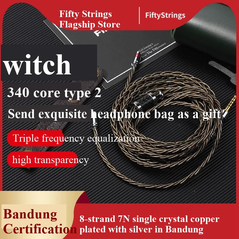 

FiftyStrings Witch 8 Cores 7N Bandung Single Crystal Copper Silver Plated 0.78 MMCX Balanced Headphone Cable Line