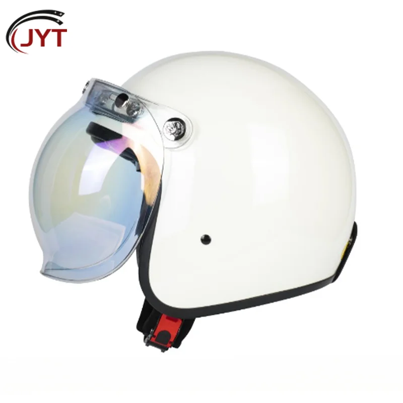 

Minimalist Style Milky White Open Face 3/4 Motorcycle Helmet with Bubble Goggle DOT Approved for Safe and Stylish Riding Unisex