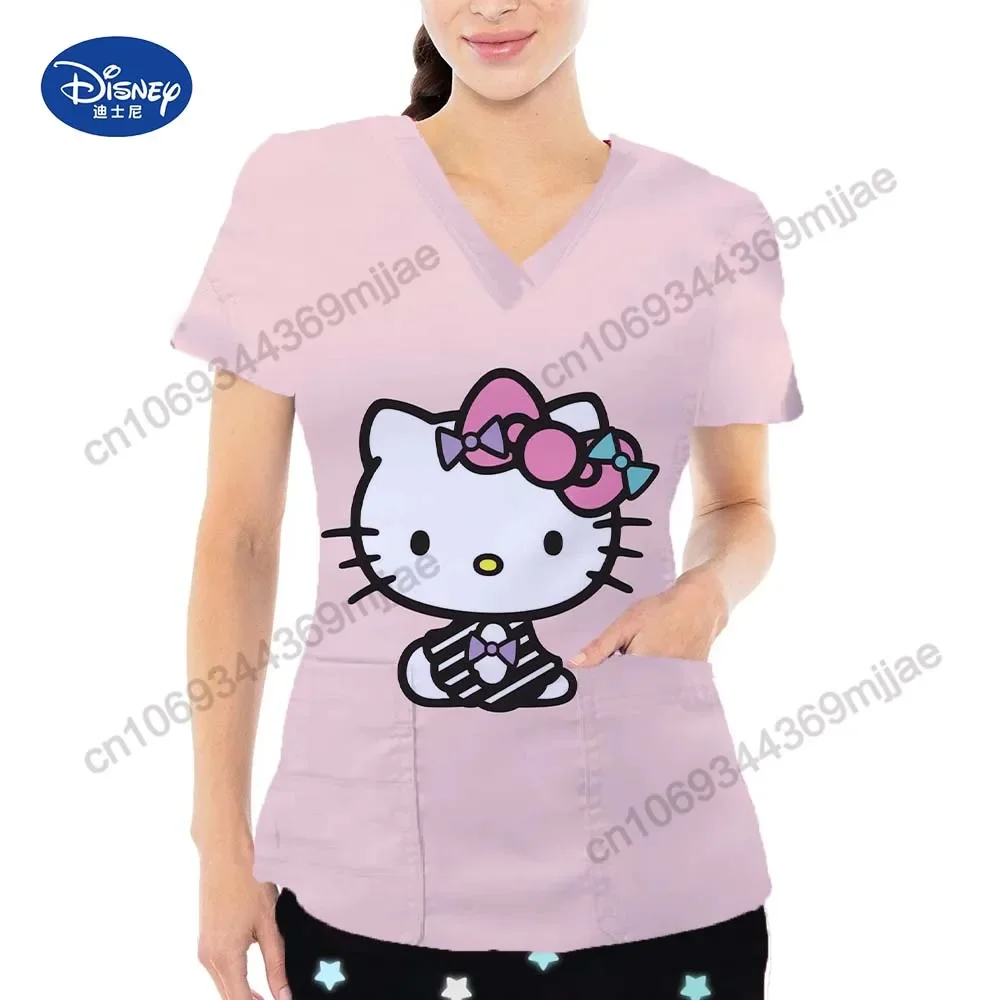 

Cartoon Women's T-shirts V-neck Fashion Women's Tops 2023 Pocket Short Sleeves T-shirts