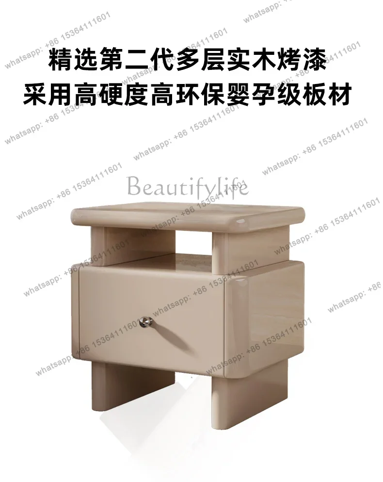 Bedside table high-end, creative storage, exquisite bedside table with lock solid wood paint